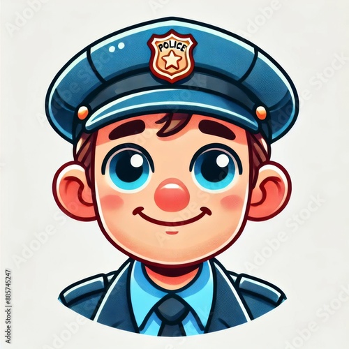 Smiling Cartoon Police Officer in Blue Uniform