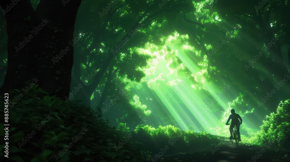 Cycling and biking through an ethereal realm in a supernatural scene, the air filled with the sounds of nature s whispers Cycling and biking through an ethereal realm in a supernatural scene, the air filled with the sounds of nature s whispers