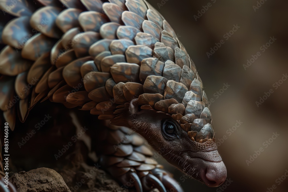 In a supernatural scene, a pangolins scales shimmer like enchanted ...