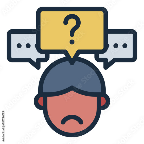 Icon showing a person overthinking with thought bubbles