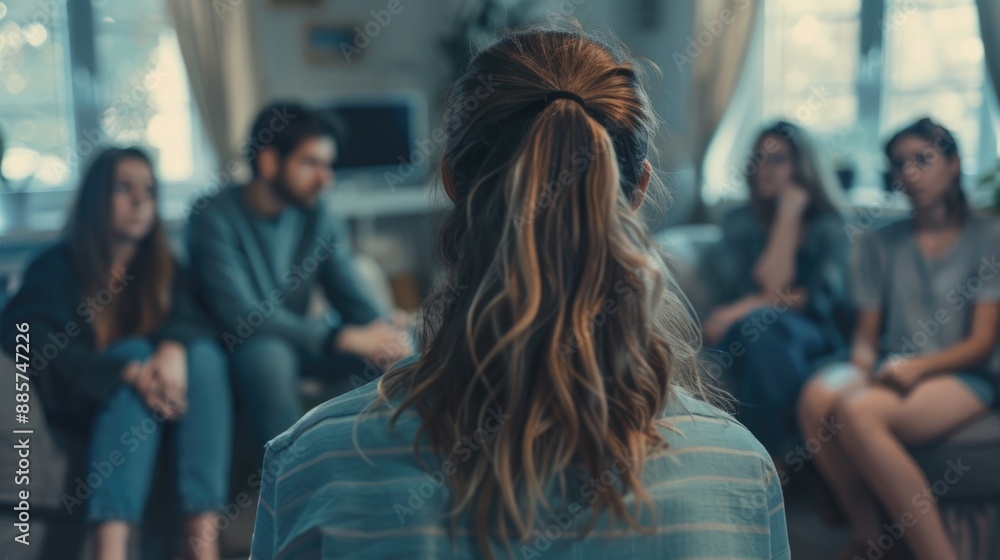 Group of friends or family members gathered together, possibly in a living room or outdoor setting Group of friends or family members gathered together, possibly in a living room or outdoor setting