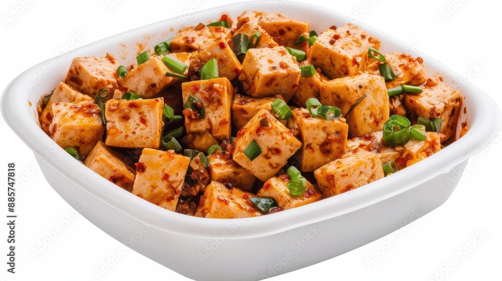 Mapo tofu with bold watercolor spices isolate on white background Mapo tofu with bold watercolor spices isolate on white background