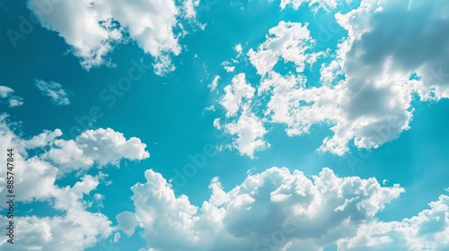 A serene blue sky with scattered white clouds, providing a calming background for flight-related content, with ample space for text