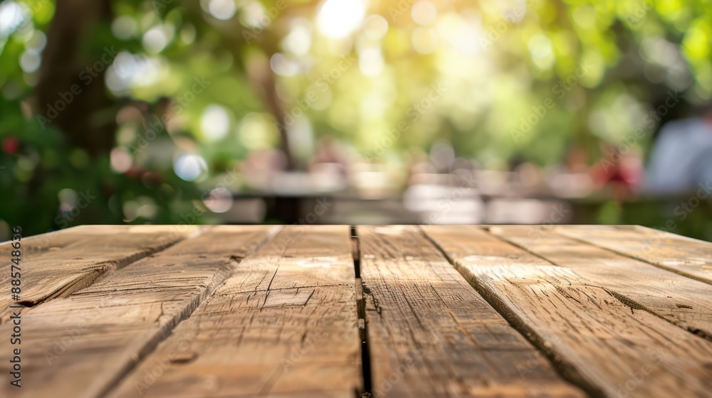 Selected focus empty wooden table, with a copy space, stands in the center of a bustling cafe with blurred chatter and soft lighting in the background Selected focus empty wooden table, with a copy space, stands in the center of a bustling cafe with blurred chatter and soft lighting in the background