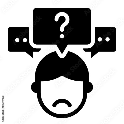 Icon showing a person overthinking with thought bubbles