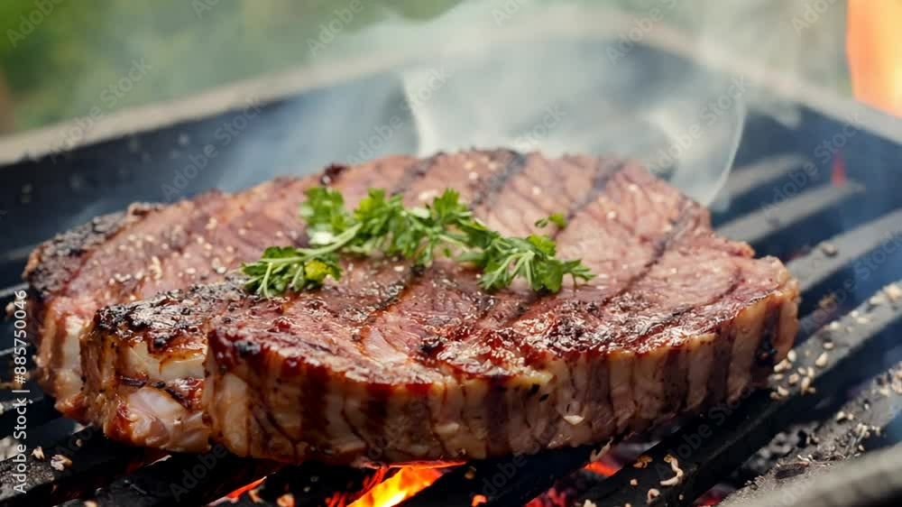 Juicy Steak Grilling on Charcoal Generative AI Juicy Steak Grilling on Charcoal Generative AI