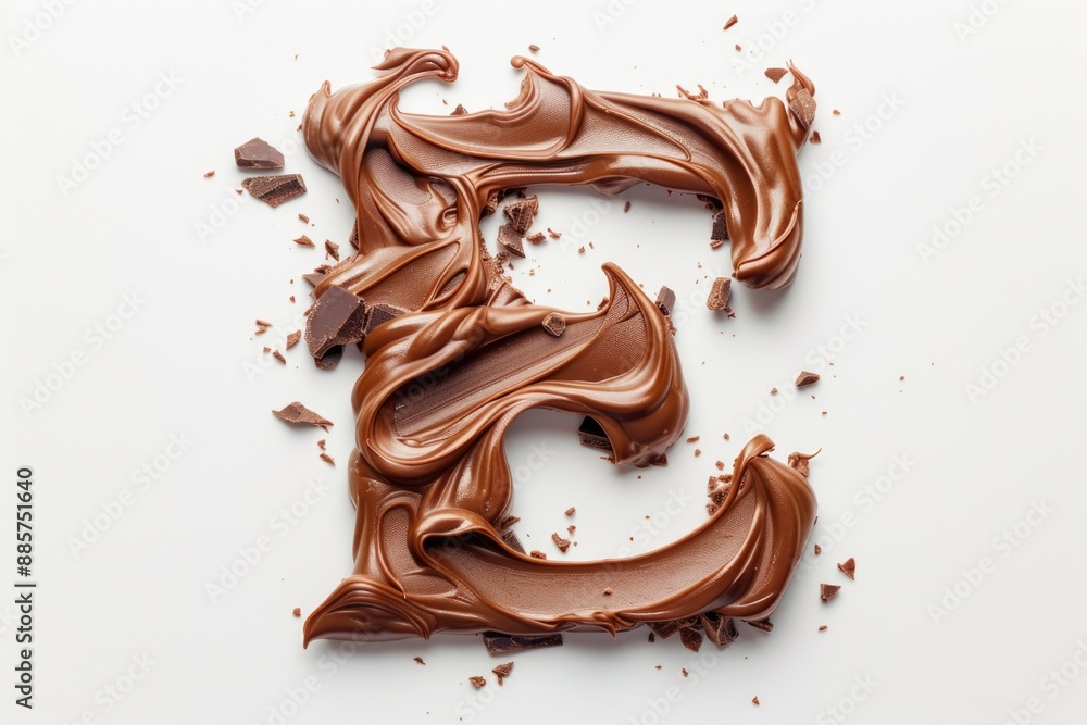 A single letter 'e' made from melted chocolate, a creative and tasty treat A single letter 'e' made from melted chocolate, a creative and tasty treat