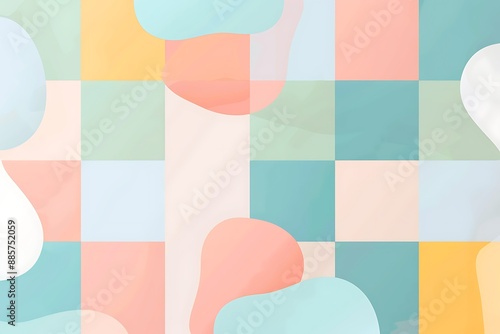 A minimal banner with a checkerboard pattern, alternating pastel colors, and simple shapes. Playful and clean design, hd quality, natural look photo