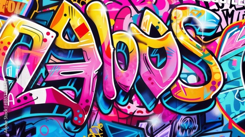 Wallpaper Mural It consists of bold colors, abstract shapes, and expressive graffiti elements. Torontodigital.ca