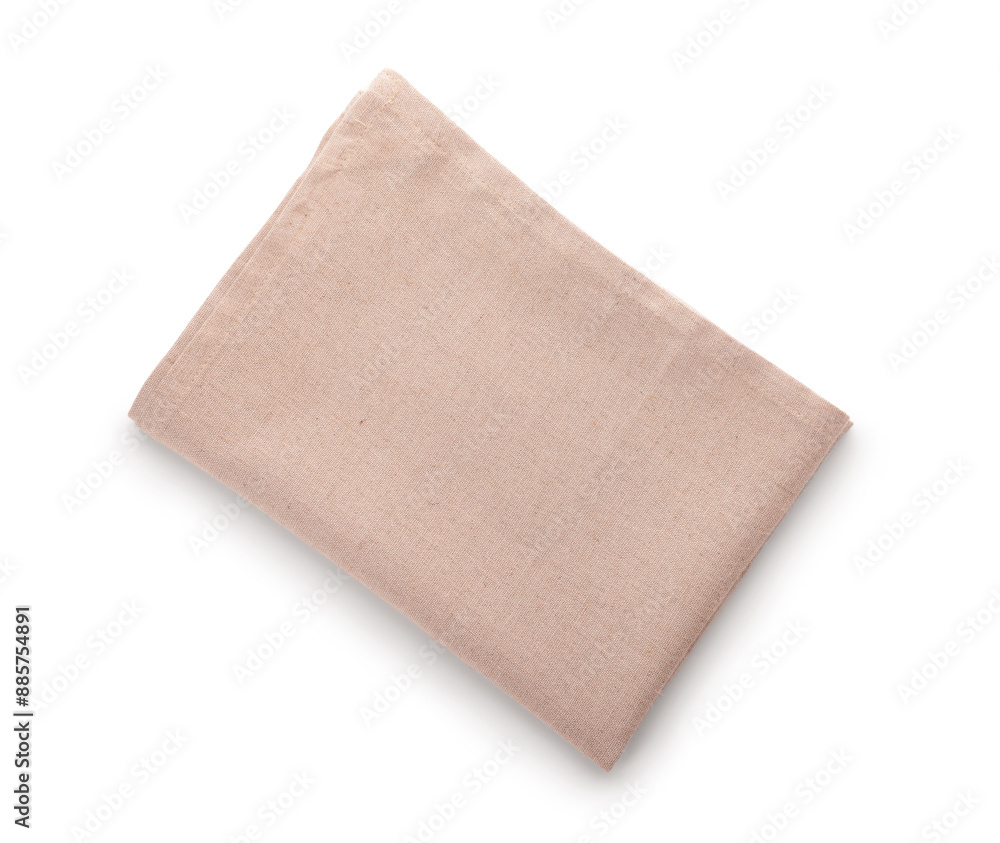 Fabric beige napkin on white background. Top view Fabric beige napkin on white background. Top view