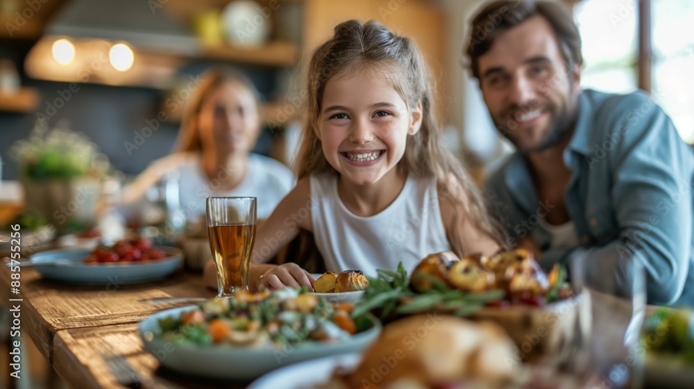 Happy family enjoying a meal together at home Happy family enjoying a meal together at home