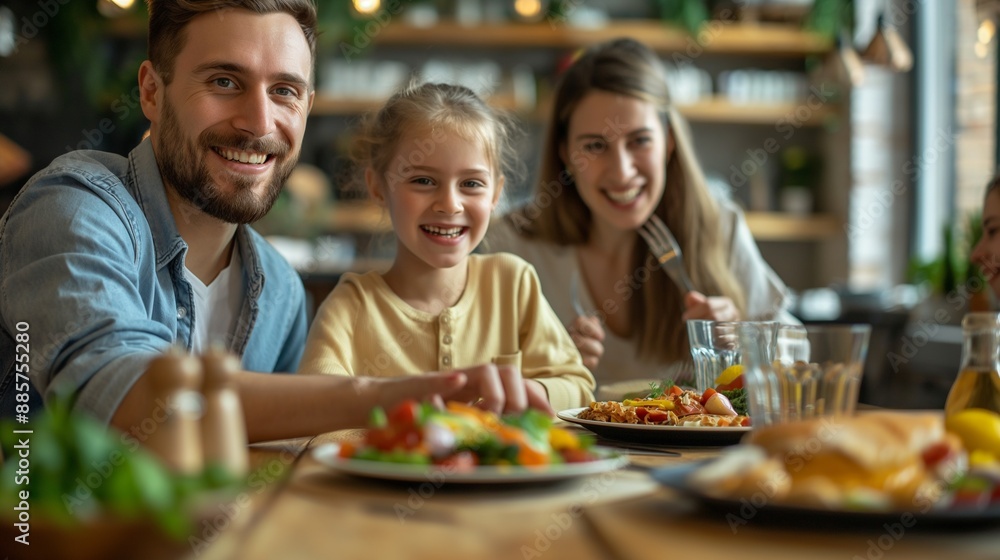 Happy family enjoying a meal together at home Happy family enjoying a meal together at home