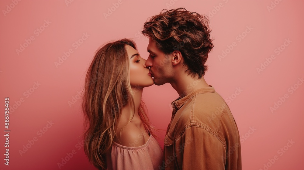 Couple kissing passionately, copy space Couple kissing passionately, copy space