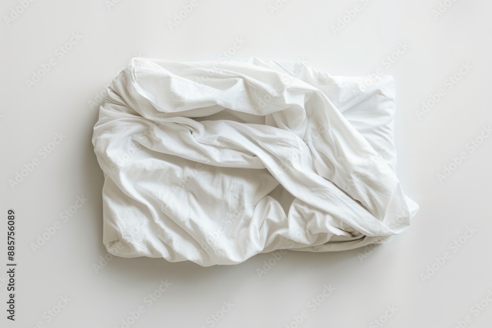 A messy bedroom scene with an unmade bed featuring a white sheet A messy bedroom scene with an unmade bed featuring a white sheet