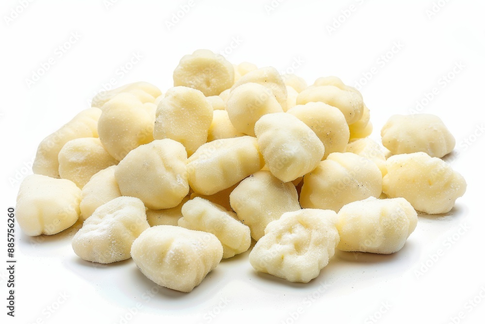 Frozen gnocchi pasta pile on white background. Frozen gnocchi pasta pile on white background.