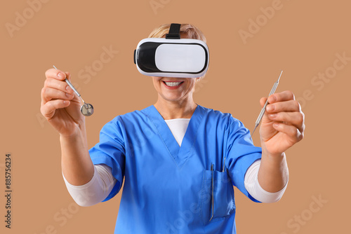 Mature female dentist in VR...