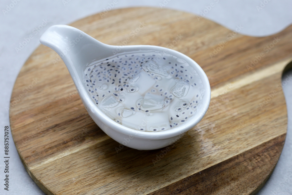 Coconut jelly with basil seeds in syrup Coconut jelly with basil seeds in syrup