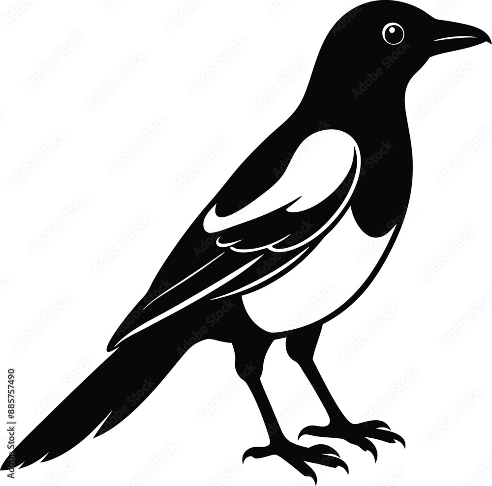 Magpie silhouette on white background, Vector illustration Magpie silhouette on white background, Vector illustration