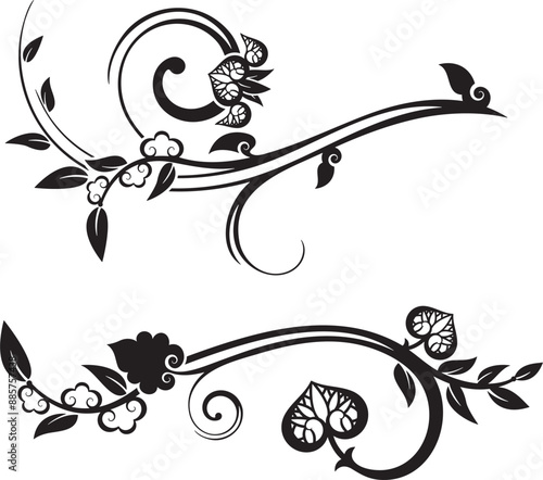 Vector set of traditional Japanese floral ornaments and Oriental decorative designs. Extremely clean vector lines, vinyl and laser ready.