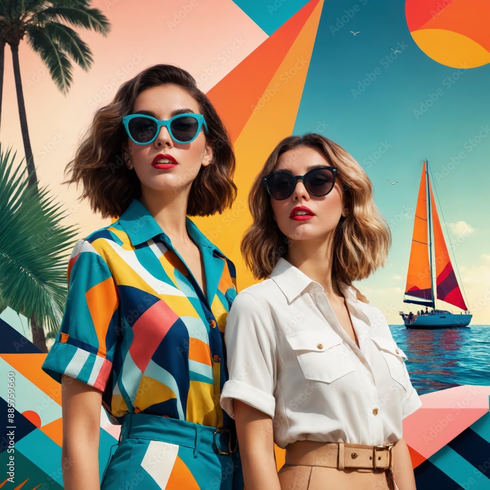 Vibrant Escapade: Abstract Fashion and Tropical Vibe