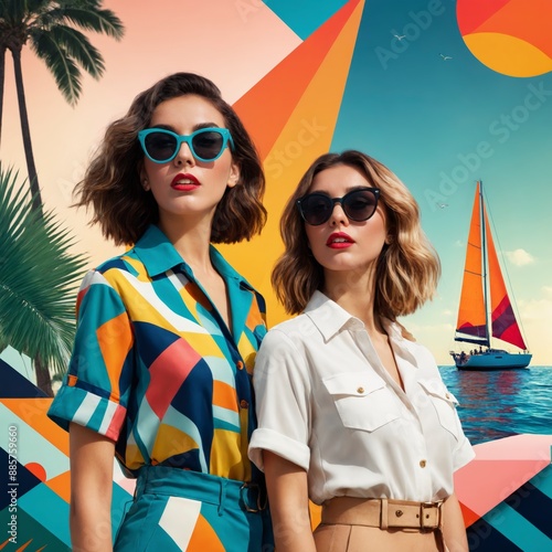 Obraz na płótnie Vibrant Escapade: Abstract Fashion and Tropical Vibe
w salonie