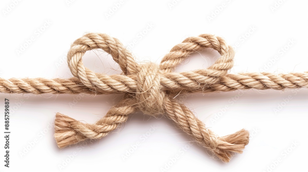 Linen rope string with bow isolated on white, top view Linen rope string with bow isolated on white, top view