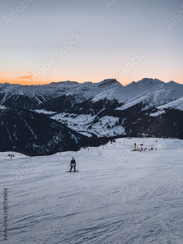 Snowboarder enjoying the view above Davos