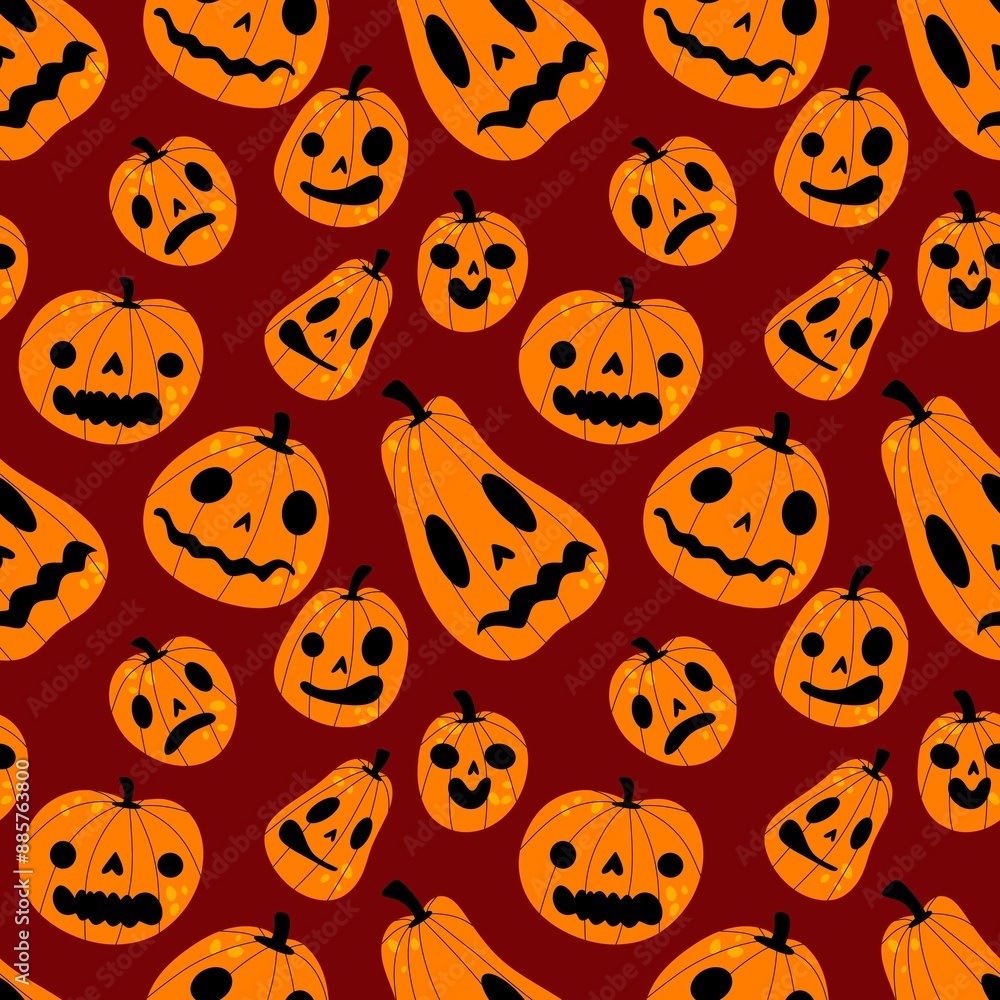 Obraz premium Halloween pumpkins seamless monsters pattern for wrapping paper and fabric