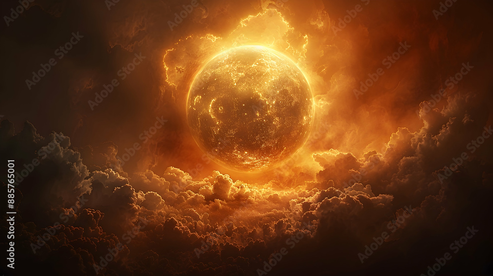 A dystopian solar planet with dark clouds and an oppressive atmosphere A dystopian solar planet with dark clouds and an oppressive atmosphere