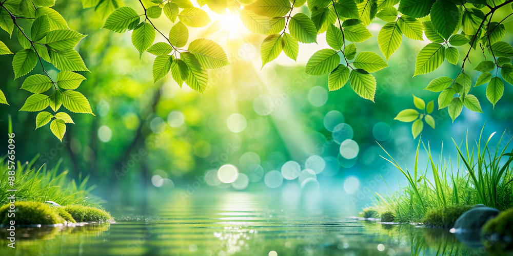 Tranquil River Scene with Lush Greenery and Sunlight. Tranquil River Scene with Lush Greenery and Sunlight.