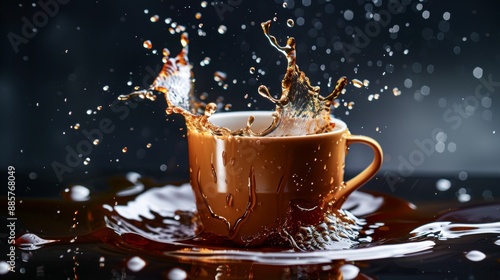 Dramatic Coffee Splash in Mid-Air Over a Cup