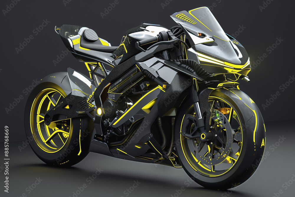 Futuristic High-Performance Motorcycle with Neon Yellow Accents
Futuristic High-Performance Motorcycle with Neon Yellow Accents