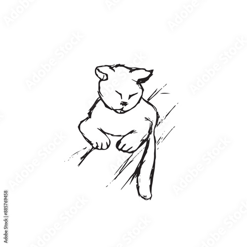 Black and white draw cat. Hand drawn kitten, doodle sketchy stray cat, grunge cat drawing, pet art, scribble animals