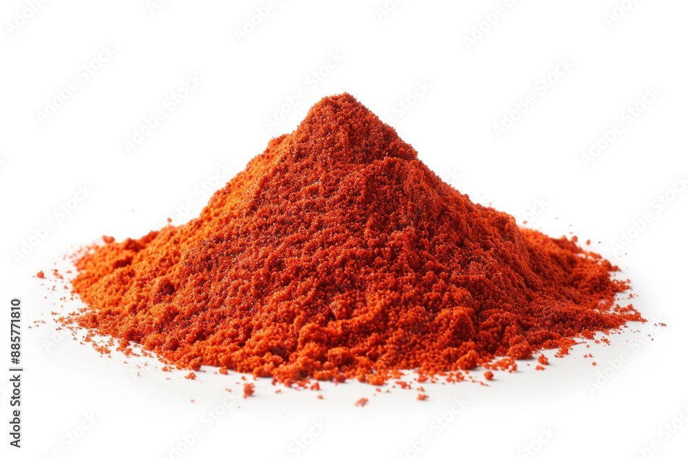 A pile of red chili powder on a white surface, perfect for cooking or photography A pile of red chili powder on a white surface, perfect for cooking or photography