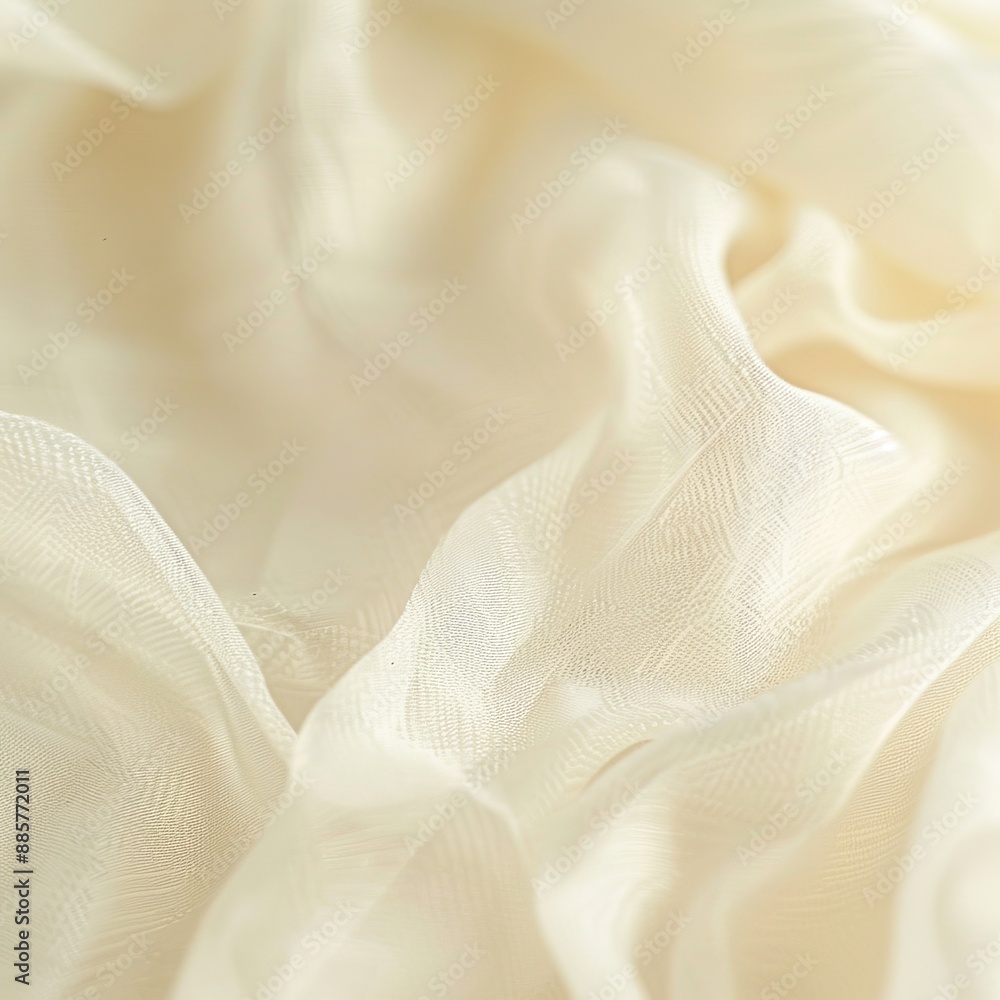 Textured Background Of Delicate, Light, Silky Ivory, Sheer Fabric With Waves And Folds. Textured Background Of Delicate, Light, Silky Ivory, Sheer Fabric With Waves And Folds.