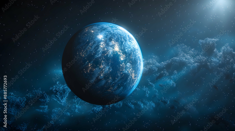 Naklejka premium A futuristic solar planet with advanced terraforming technology creating new ecosystems