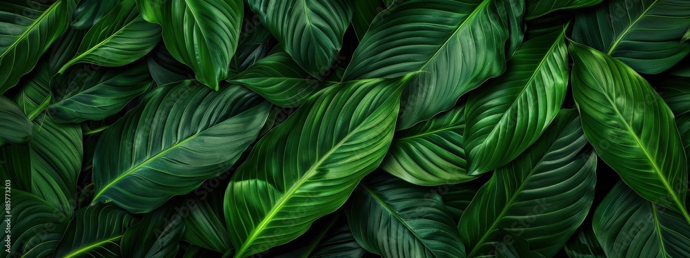 A close up of green leaves with a wet look. The leaves are arranged in a way that creates a sense of depth and texture. The image conveys a feeling of freshness and vitality A close up of green leaves with a wet look. The leaves are arranged in a way that creates a sense of depth and texture. The image conveys a feeling of freshness and vitality