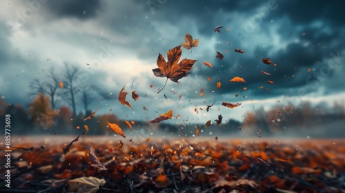 Wallpaper Mural A leaf is flying through the air in a field of autumn leaves. Scene is peaceful and serene, as the leaf is the only object in focus Torontodigital.ca