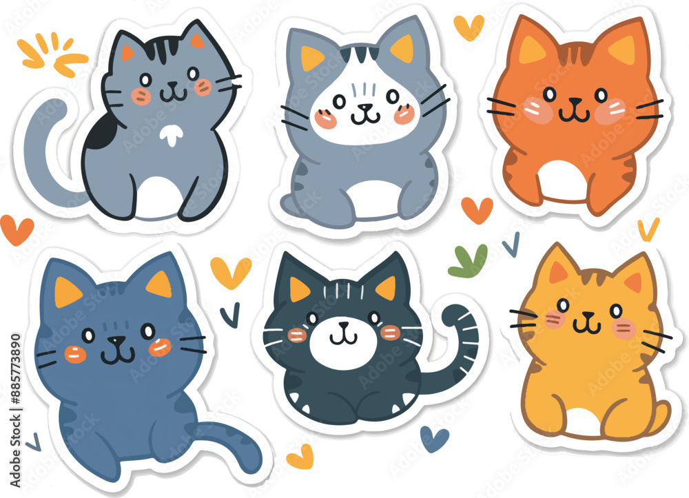 set of cute cats stickers set of cute cats stickers
