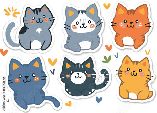 set of cute cats stickers