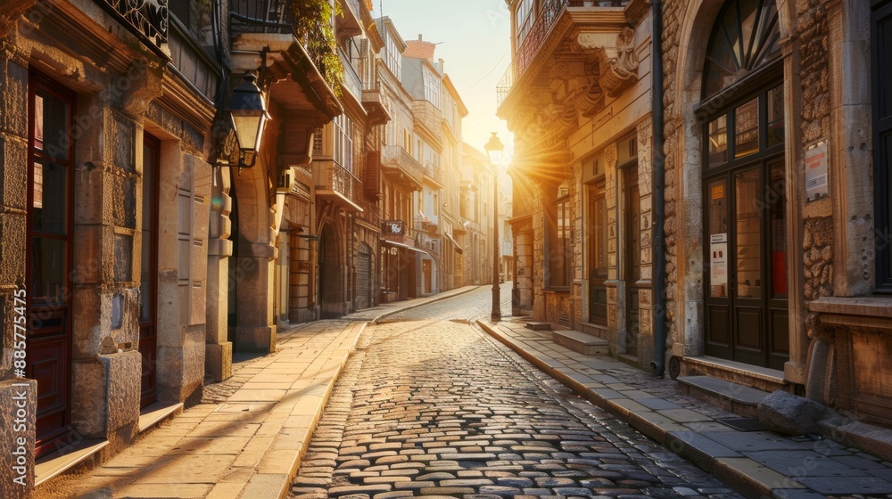 Fototapeta premium beautiful sunrise a European town