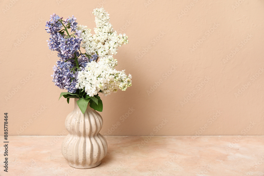 custom made wallpaper toronto digitalVase with beautiful blossoming lilac on beige background