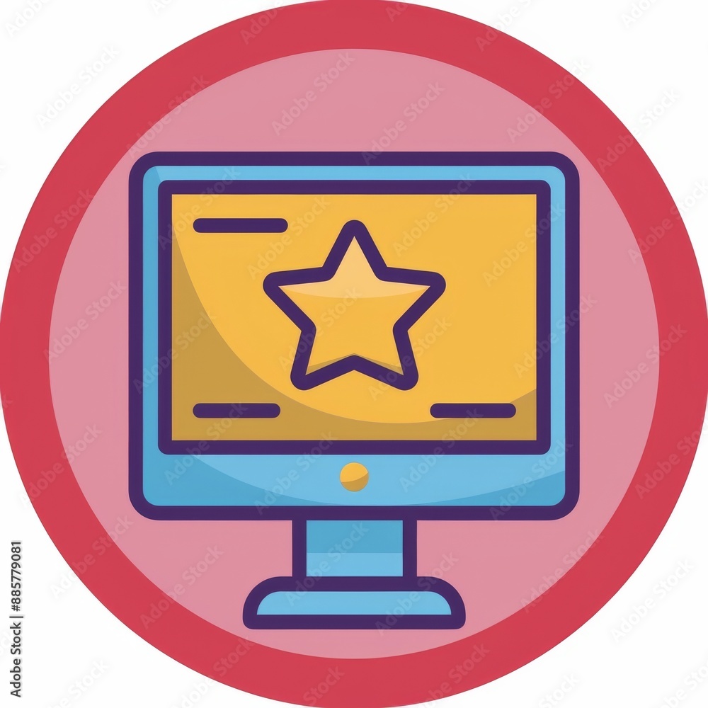 Star Rating Icon on Computer Monitor with Red Circular Border Star Rating Icon on Computer Monitor with Red Circular Border