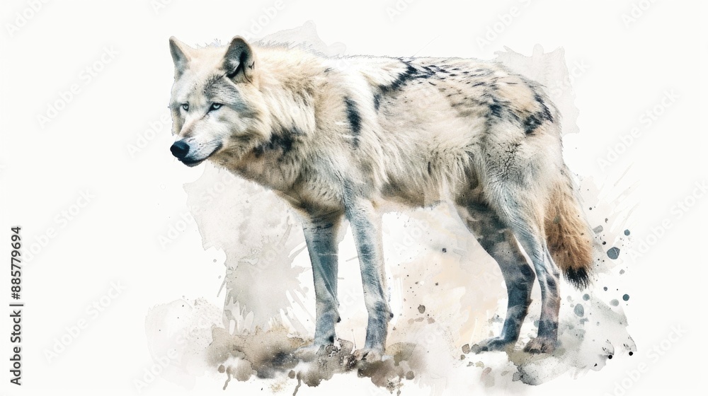 Fototapeta premium A watercolor painting of a wolf on a white background