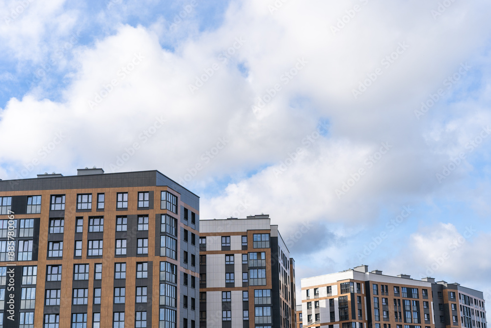 Modern brown buildings facades with shiny mirror windows