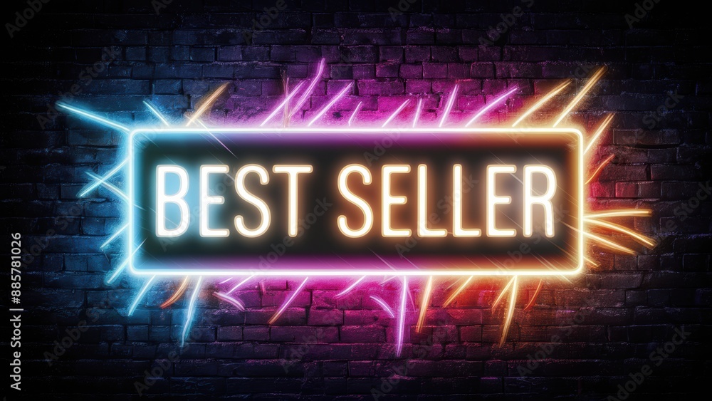 A neon sign that says best seller on a brick wall, AI A neon sign that says best seller on a brick wall, AI