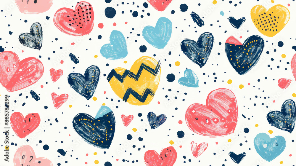 custom made wallpaper toronto digitalHand-drawn seamless pattern with colorful hearts, polka dots and doodles