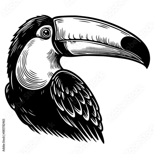 classic toucan artwork in black and white vector