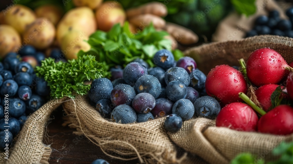 Fresh Berries and Vegetables in Rustic Setting Fresh Berries and Vegetables in Rustic Setting