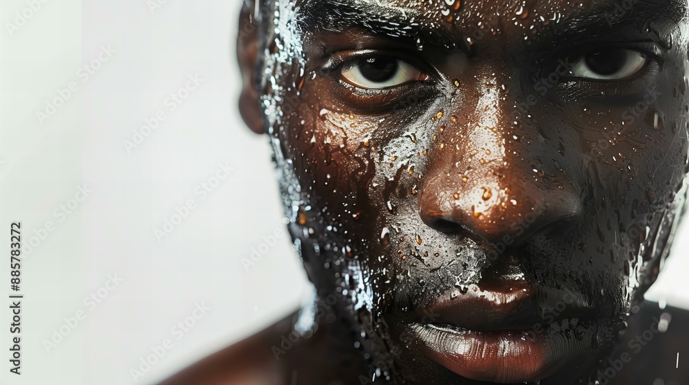 sweaty African American man closeup portrait isolated on white with copy space, concept of gym training, workout and dedication sweaty African American man closeup portrait isolated on white with copy space, concept of gym training, workout and dedication